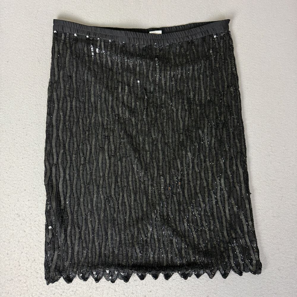 Stenay Black 100% Silk Sequin Beaded Midi Skirt Women's Size 14 Lined
